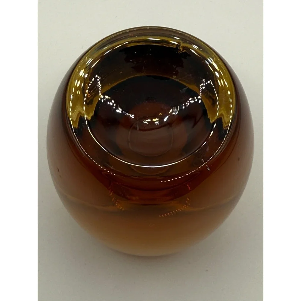 Crate & Barrel Votive Candle Holder Amber Topaz Heavy Glass Tealight